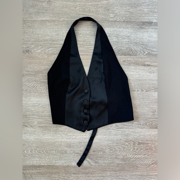 Zara NWOT Open Back Halter Vest Waistcoat Top Black Size M V-Neck Tie Back - Picture 8 of 10